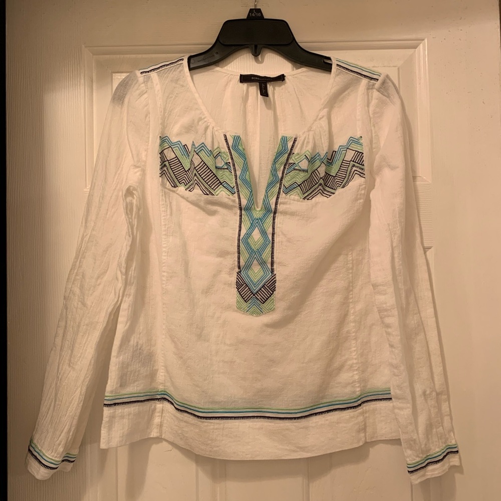 BCBG Max Azria Embroidered Peasant Top - size XS